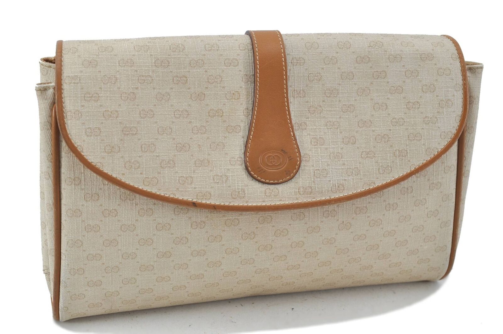 Authentic GUCCI Micro GG PVC Leather Clutch Bag Ivory Brown H5654