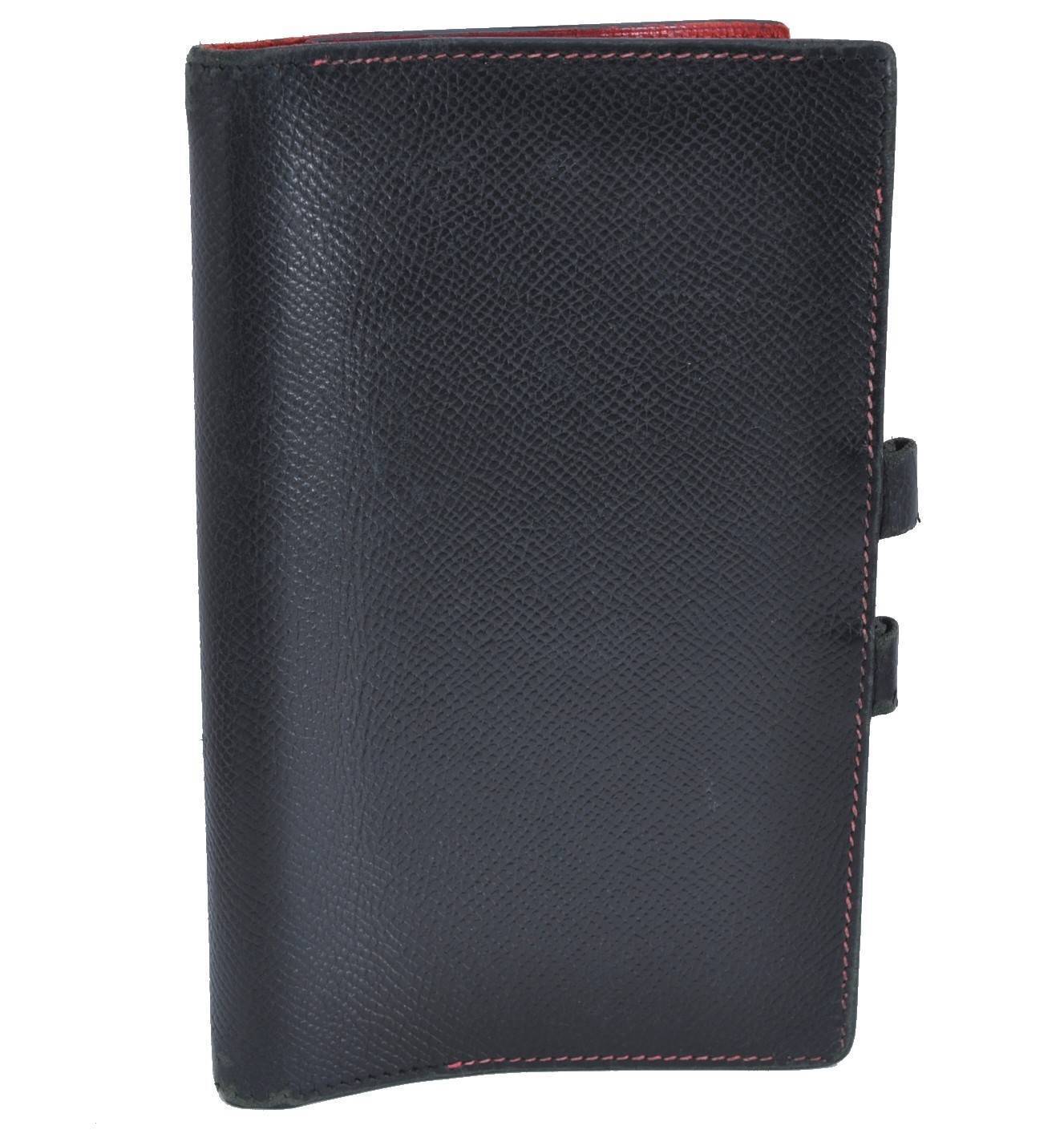 Authentic HERMES Agenda Day Planner Cover Leather Black Red H5692