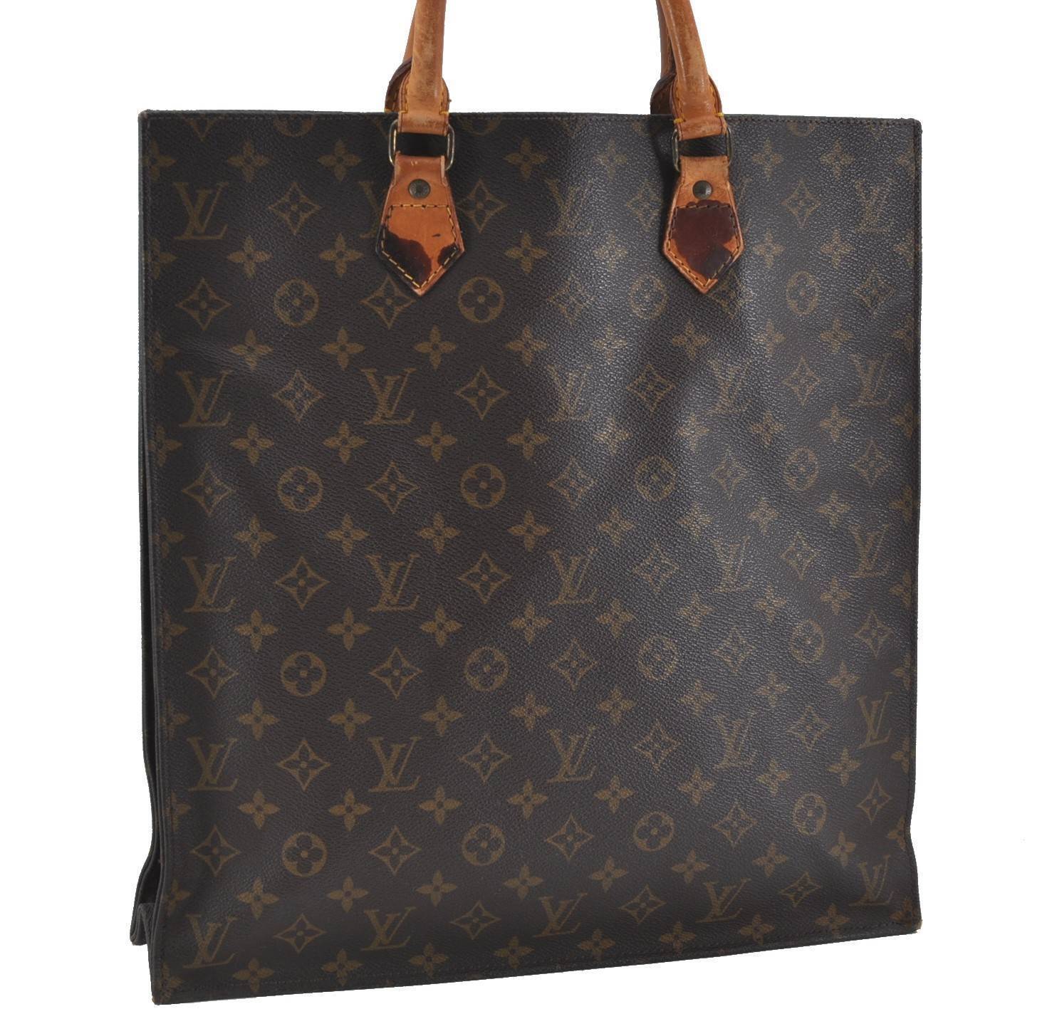 Authentic Louis Vuitton Monogram Sac Plat Hand Bag M51140 LV H5747