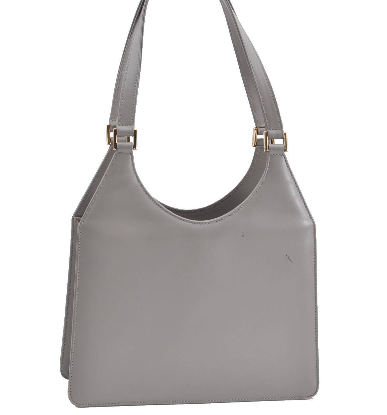 Authentic GUCCI Shoulder Hand Bag Purse Leather Gray H5752
