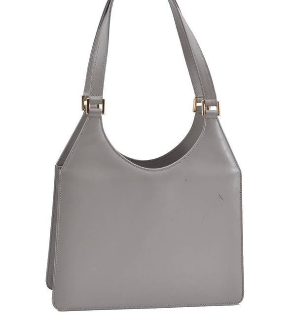Authentic GUCCI Shoulder Hand Bag Purse Leather Gray H5752