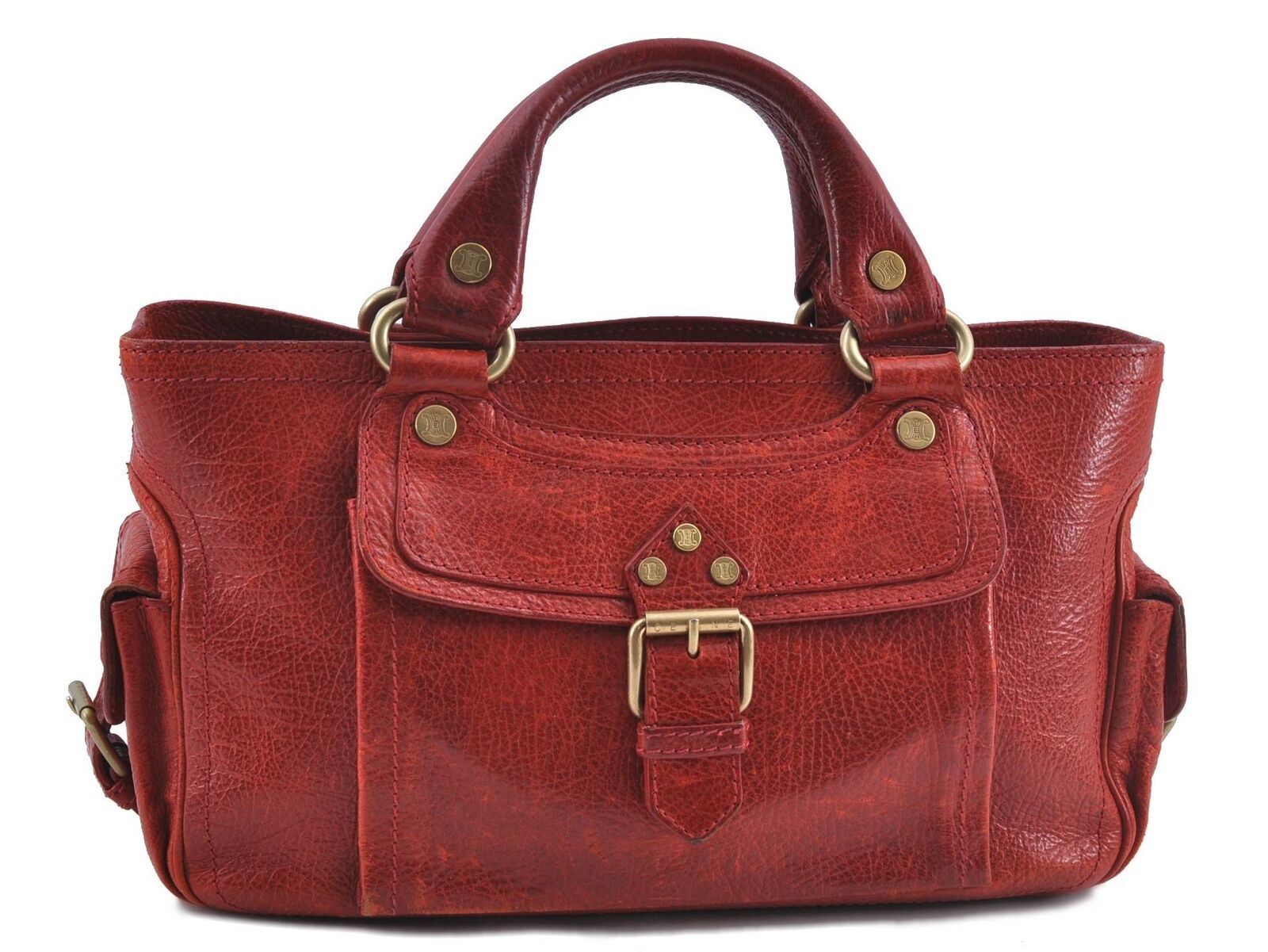 Authentic CELINE Boogie Bag Hand Bag Purse Leather Red H5754