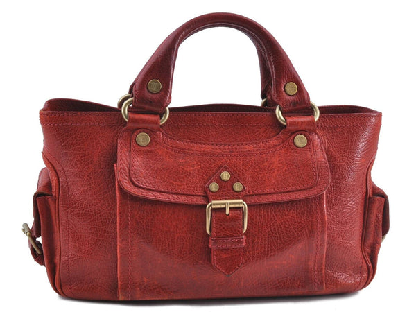 Authentic CELINE Boogie Bag Hand Bag Purse Leather Red H5754