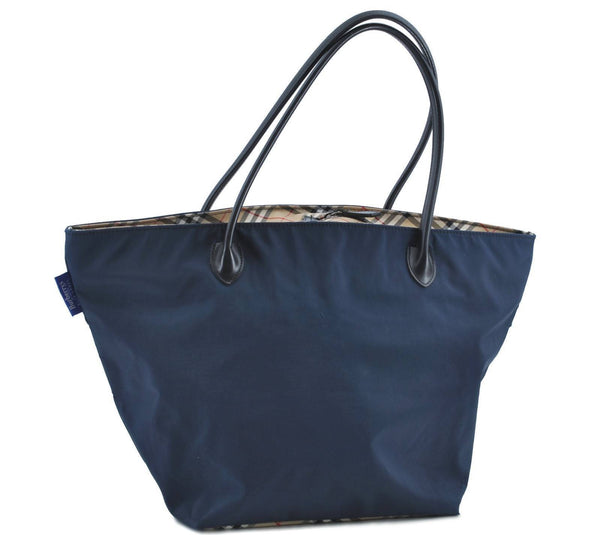 Auth Burberrys BLUE LABEL Check Shoulder Hand Bag Nylon Leather Navy Blue H5767