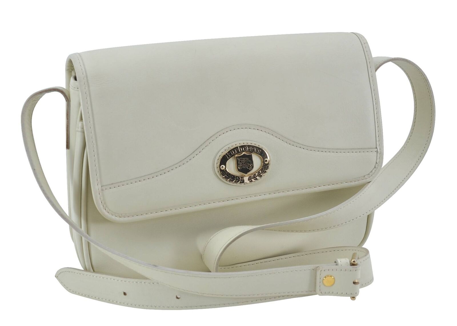 Authentic Burberrys Shoulder Cross Body Bag Leather White Ivory H5774