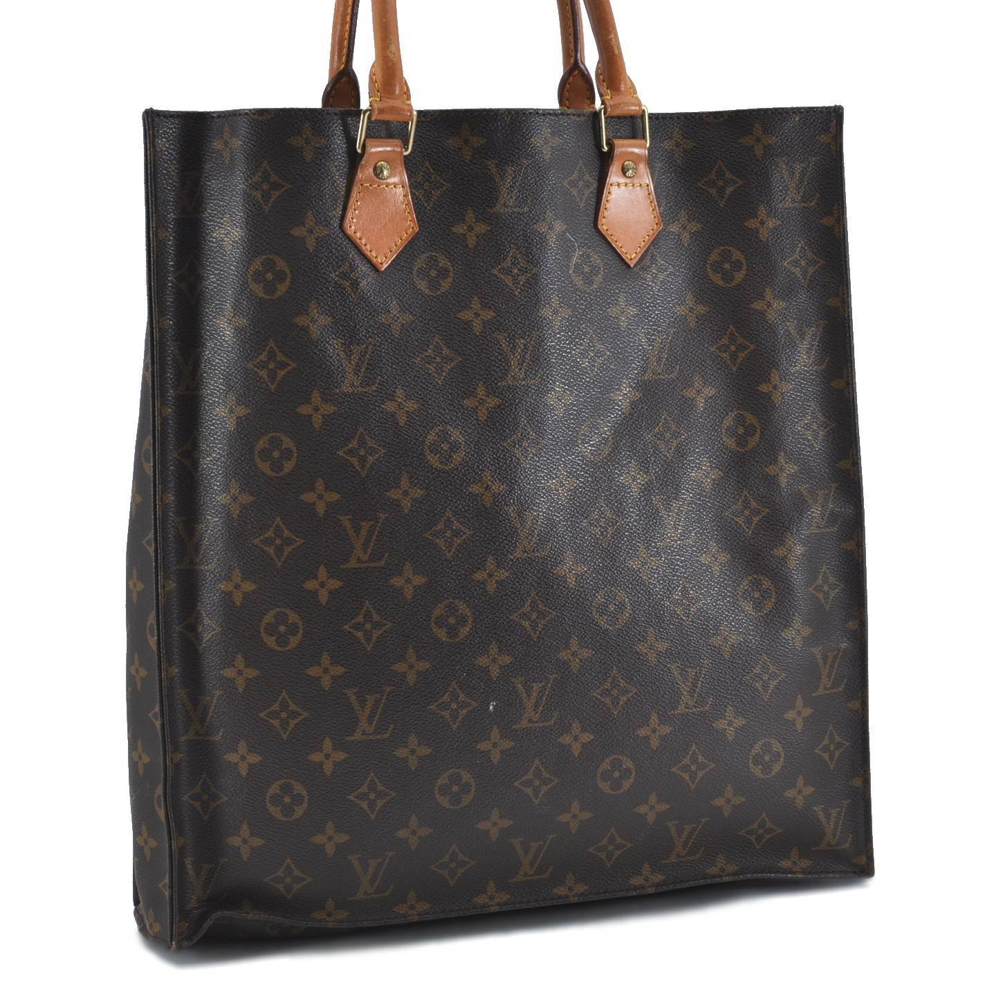 Authentic Louis Vuitton Monogram Sac Plat Hand Bag M51140 LV Junk H5782