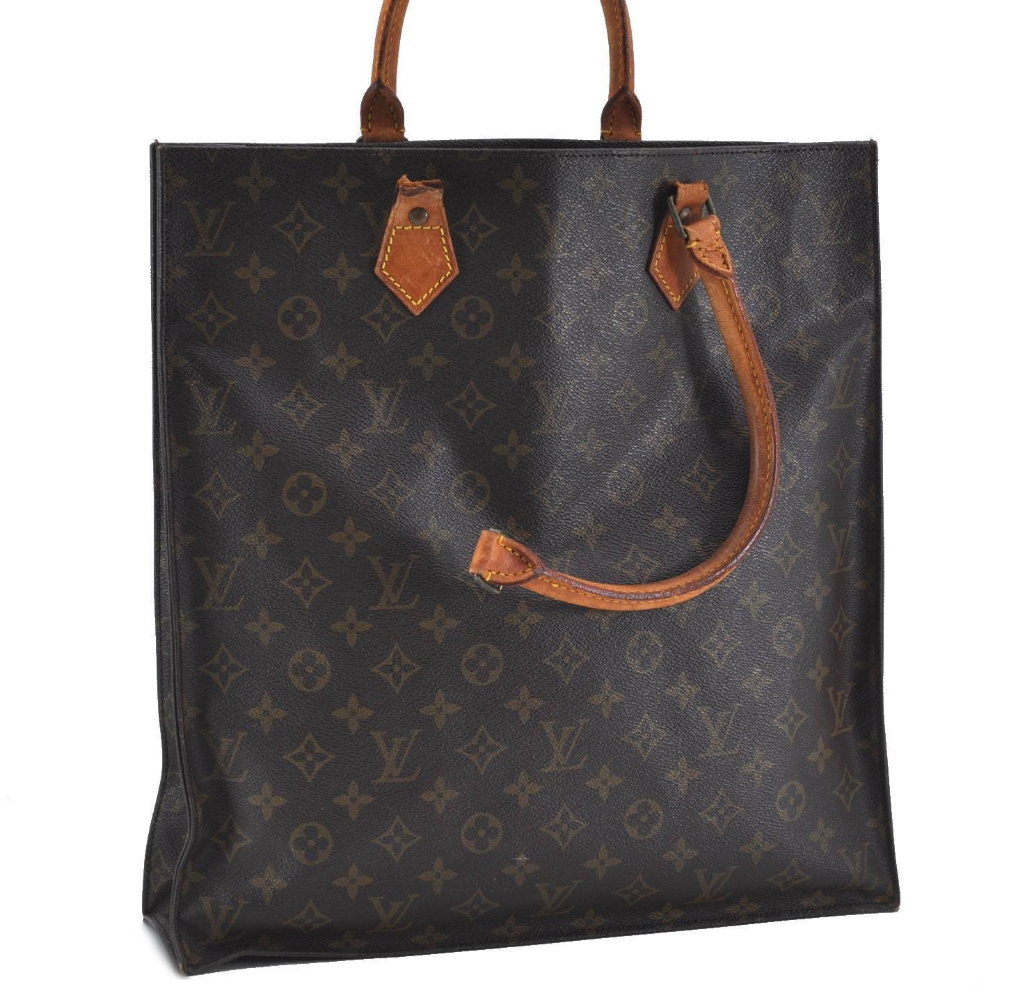 Authentic Louis Vuitton Monogram Sac Plat Hand Bag M51140 LV Junk H5840