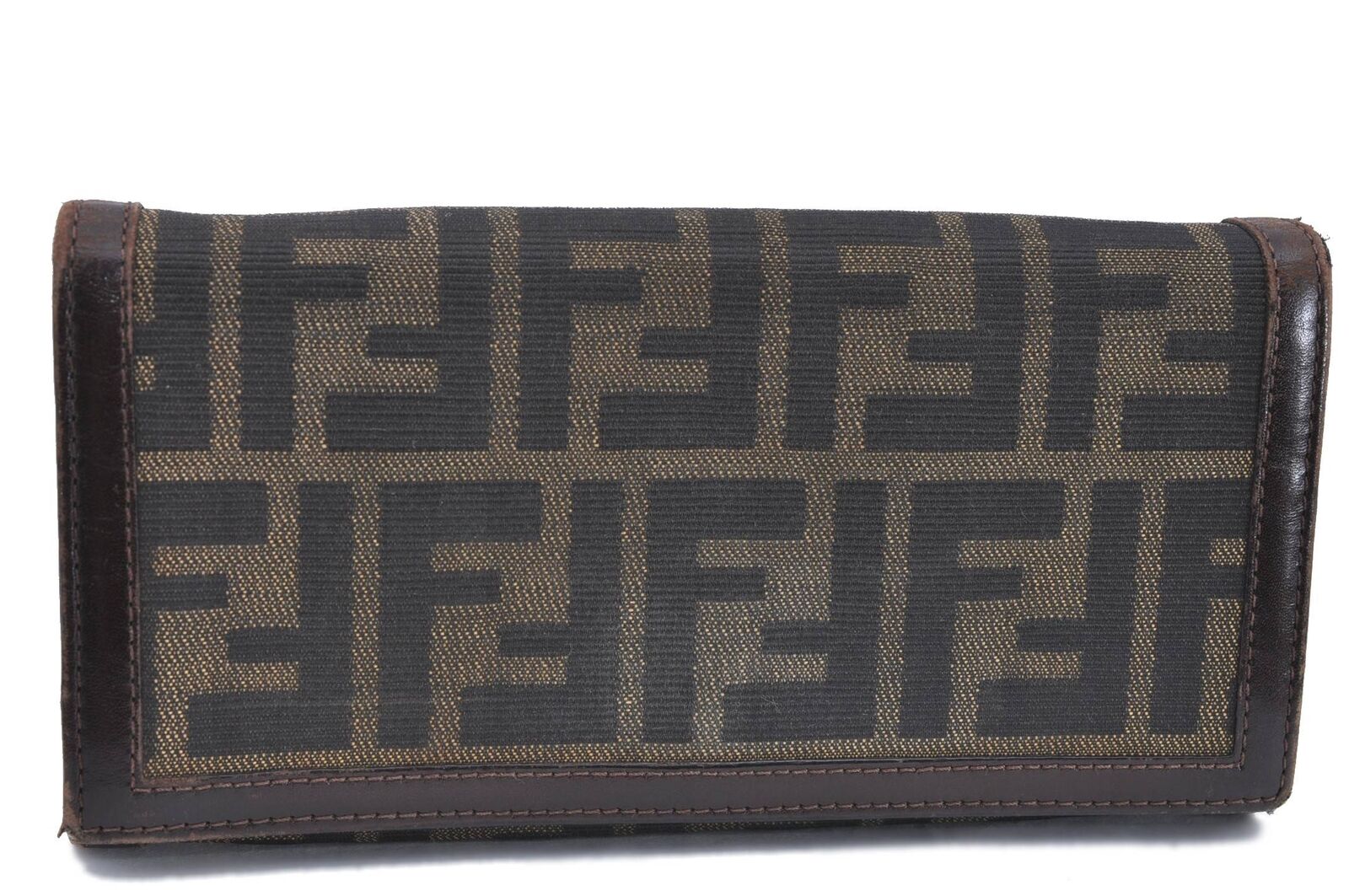 Authentic FENDI Zucca Long Wallet Purse Canvas Leather Brown H5859