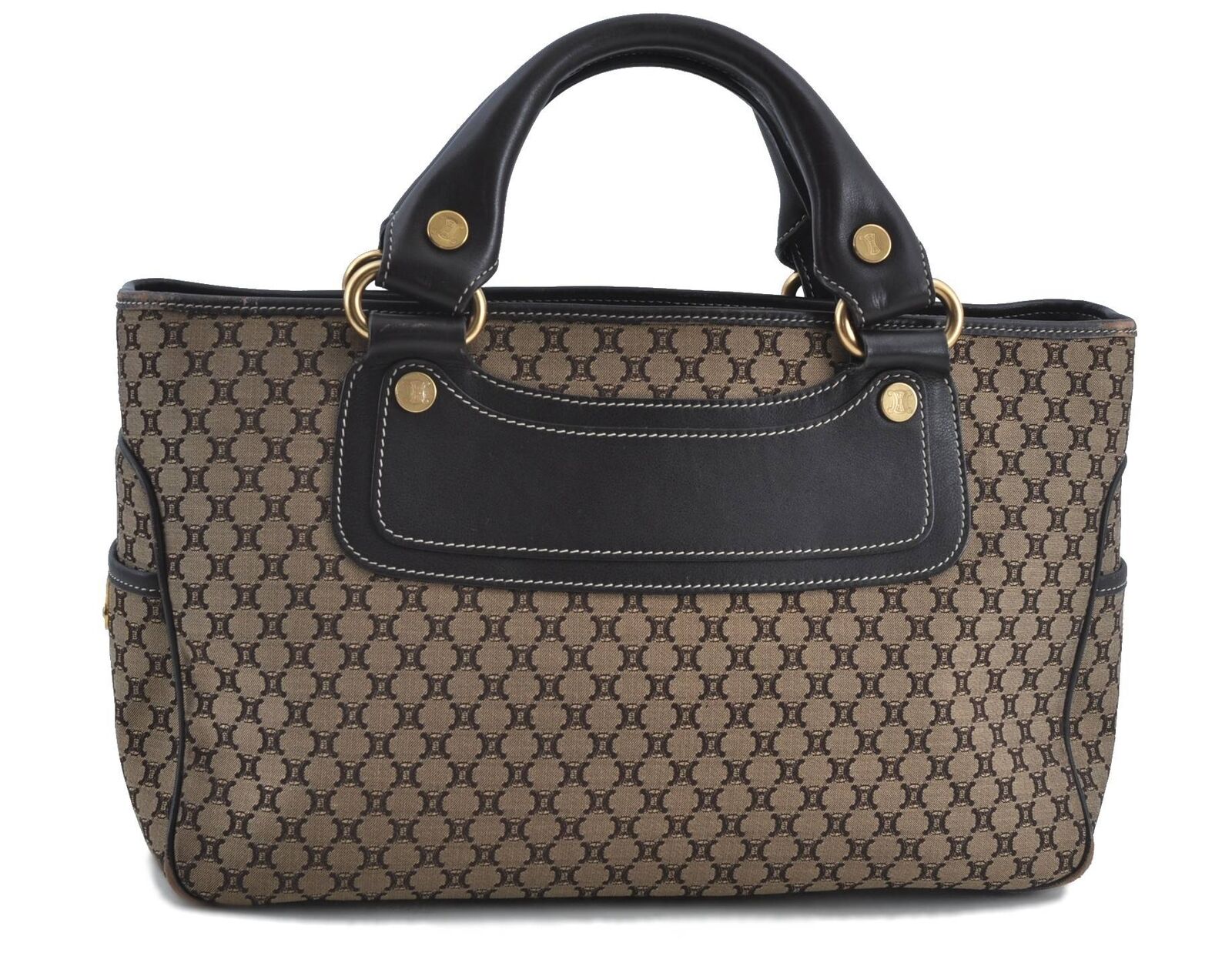 Authentic CELINE Boogie Bag Macadam Hand Tote Bag Canvas Leather Brown H5896