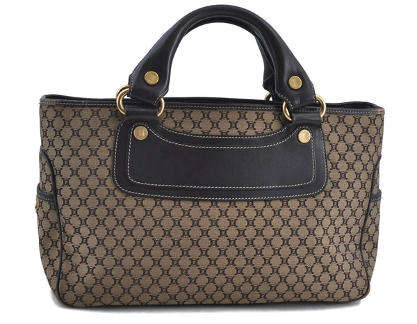 Authentic CELINE Boogie Bag Macadam Hand Tote Bag Canvas Leather Brown H5896