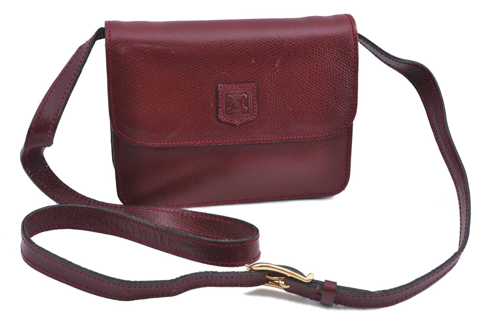 Authentic HERMES 2Way Shoulder Cross Body Bag Leather Bordeaux Red H5911