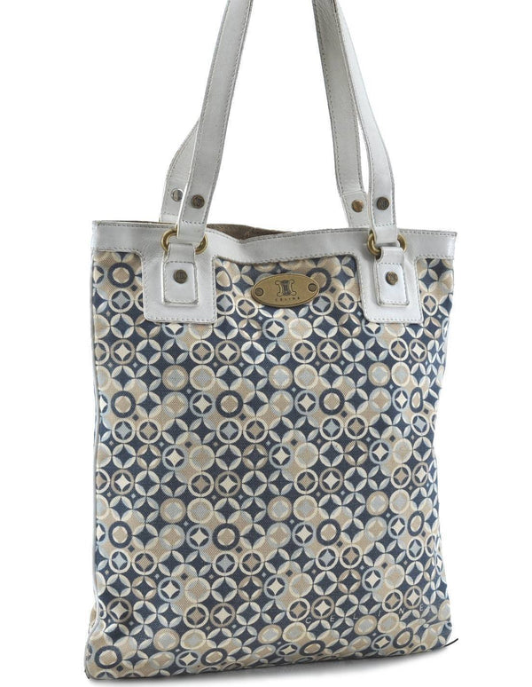 Authentic CELINE Shoulder Tote Bag Purse Canvas Leather Navy White H5925