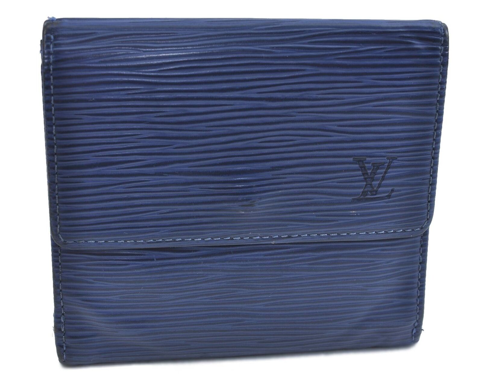 Auth Louis Vuitton Epi Portefeuille Elise Trifold Wallet Blue M63485 LV H5928