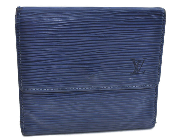 Auth Louis Vuitton Epi Portefeuille Elise Trifold Wallet Blue M63485 LV H5928