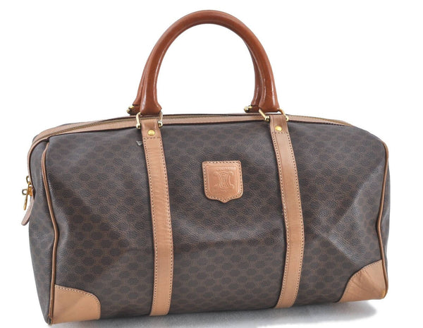 Authentic CELINE Macadam Blason Pattern Boston Bag Hand PVC Leather Brown H5934