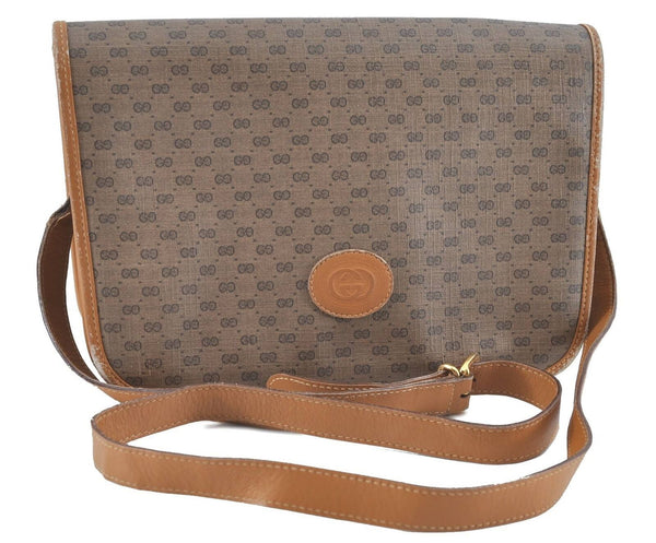 Authentic GUCCI Micro GG PVC Leather Shoulder Cross Body Bag Brown H5977