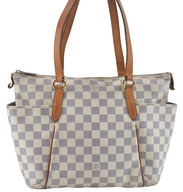 Authentic Louis Vuitton Damier Azur Totally PM Tote Bag White N41280 LV H6003