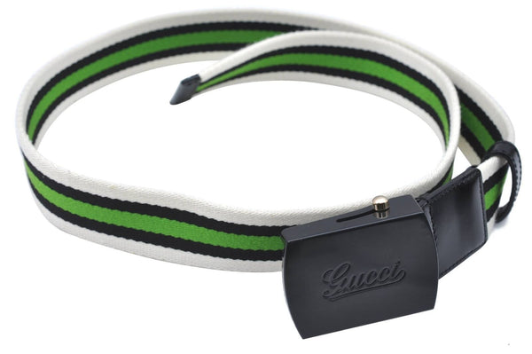 Authentic GUCCI Belt Stripe Canvas Size 99cm 39" Green Black White H6035