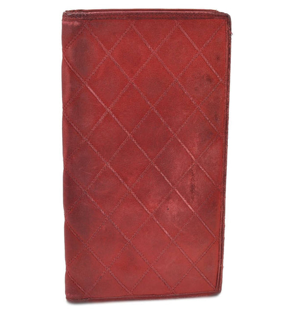 Authentic CHANEL Bicolore Lamb Skin Skin Bifold Long Wallet Pass Case Red H6077