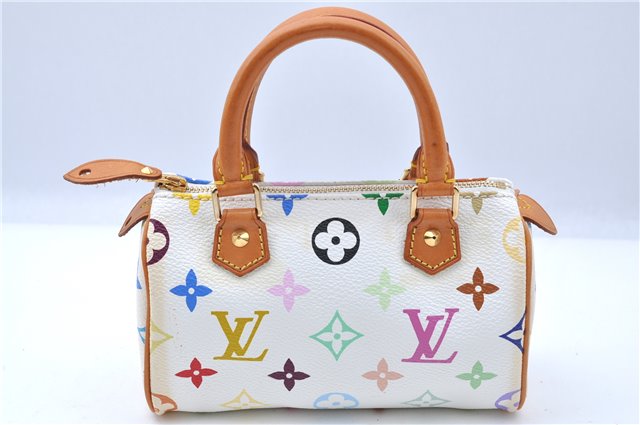 Auth Louis Vuitton Monogram Multicolor Mini Speedy Hand Bag M92645 White H6084