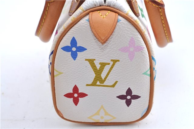 Auth Louis Vuitton Monogram Multicolor Mini Speedy Hand Bag M92645 White H6084