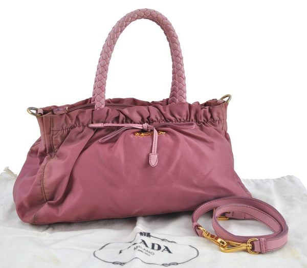 Authentic PRADA Nylon Leather 2Way Shoulder Cross Body Hand Bag Pink H6102