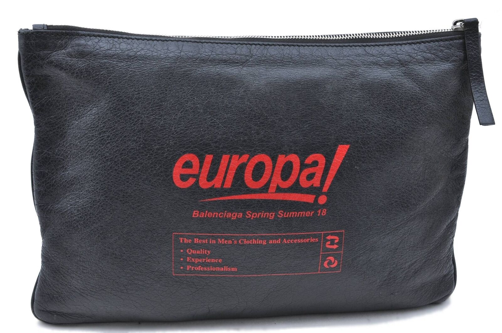 Authentic BALENCIAGA Clip Size M Clutch Bag Logo Leather 506794 Black H6120