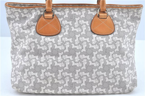 Authentic CELINE Sulky Pattern Tote Hand Bag PVC Leather Gray White H6121