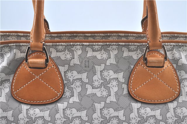 Authentic CELINE Sulky Pattern Tote Hand Bag PVC Leather Gray White H6121
