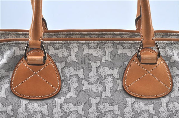 Authentic CELINE Sulky Pattern Tote Hand Bag PVC Leather Gray White H6121