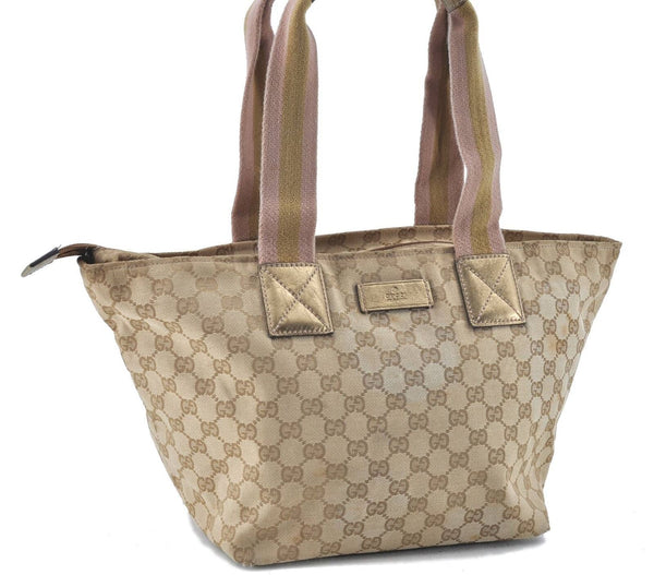 Auth GUCCI Sherry Line Tote Shoulder Bag GG Canvas Leather 131230 Beige H6126
