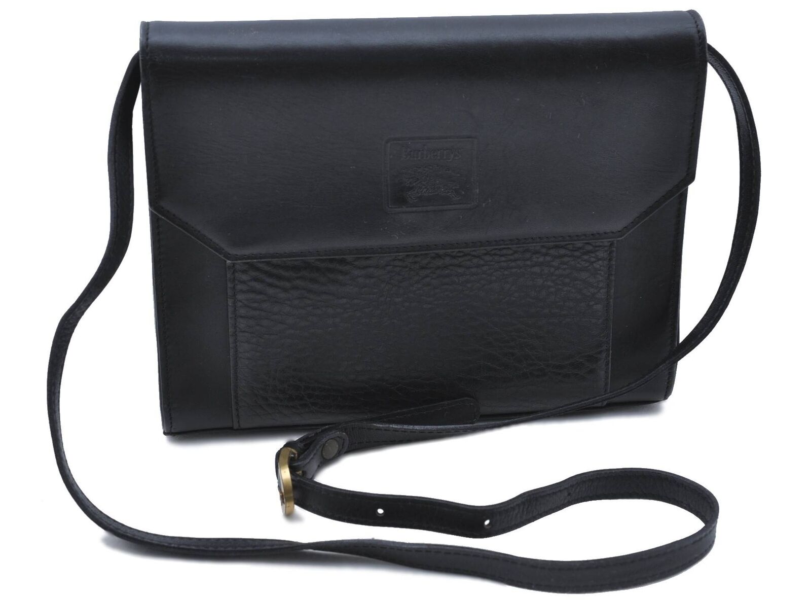 Authentic Burberrys Shoulder Cross Body Bag Leather Black H6128