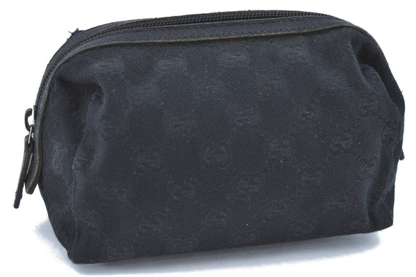 Authentic GUCCI Cosmetic Pouch GG Canvas Leather 29595 Black H6193