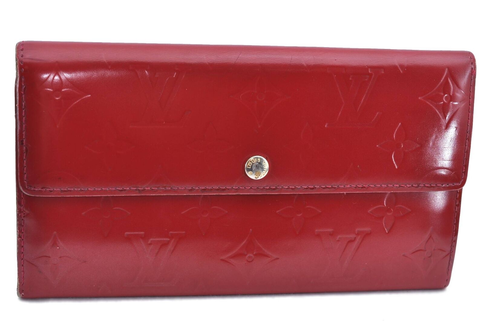 Authentic Louis Vuitton Vernis Portefeuille Sarah Wallet Red M93530 LV H6321