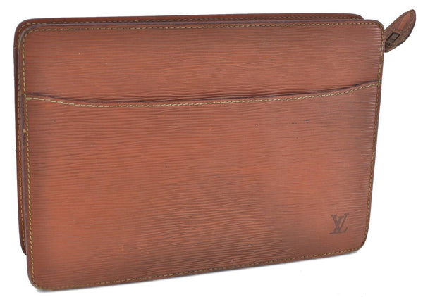 Authentic Louis Vuitton Epi Pochette Homme Clutch Bag Brown M52528 LV H6393