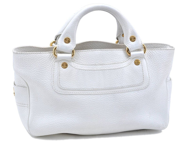 Authentic CELINE Boogie Bag Hand Bag Purse Leather White H6423