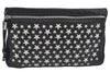 Authentic JIMMY CHOO Star Studs Leather Clutch Hand Bag Purse Black H6426