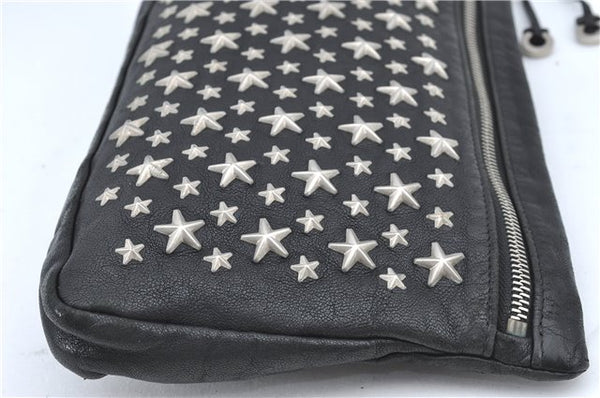 Authentic JIMMY CHOO Star Studs Leather Clutch Hand Bag Purse Black H6426
