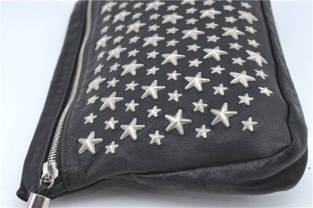 Authentic JIMMY CHOO Star Studs Leather Clutch Hand Bag Purse Black H6426