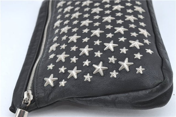 Authentic JIMMY CHOO Star Studs Leather Clutch Hand Bag Purse Black H6426