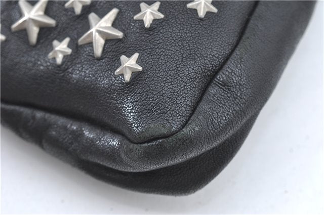 Authentic JIMMY CHOO Star Studs Leather Clutch Hand Bag Purse Black H6426