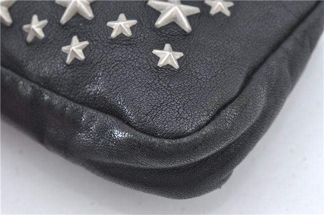 Authentic JIMMY CHOO Star Studs Leather Clutch Hand Bag Purse Black H6426