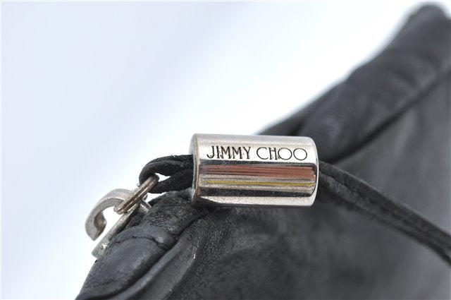 Authentic JIMMY CHOO Star Studs Leather Clutch Hand Bag Purse Black H6426