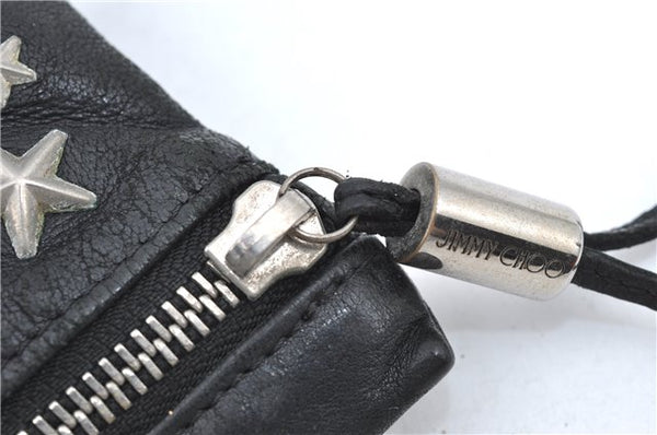 Authentic JIMMY CHOO Star Studs Leather Clutch Hand Bag Purse Black H6426