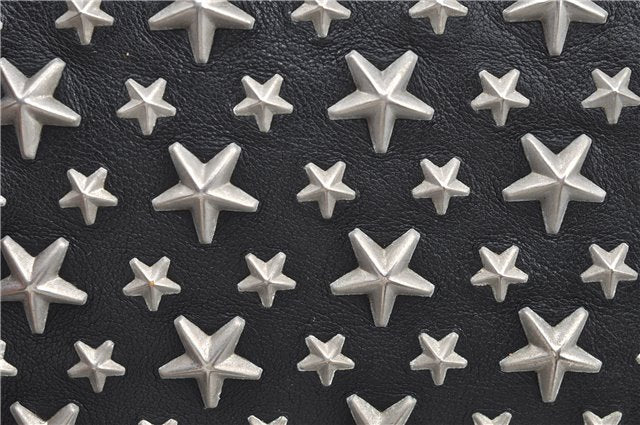 Authentic JIMMY CHOO Star Studs Leather Clutch Hand Bag Purse Black H6426