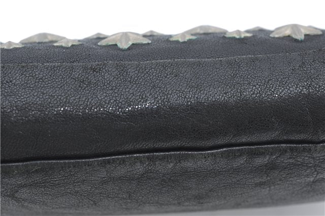 Authentic JIMMY CHOO Star Studs Leather Clutch Hand Bag Purse Black H6426