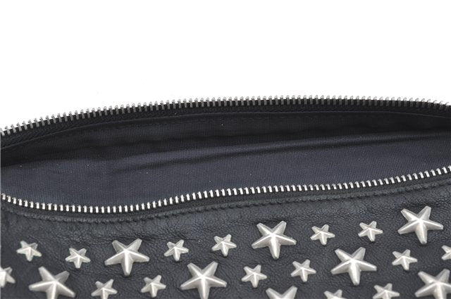 Authentic JIMMY CHOO Star Studs Leather Clutch Hand Bag Purse Black H6426