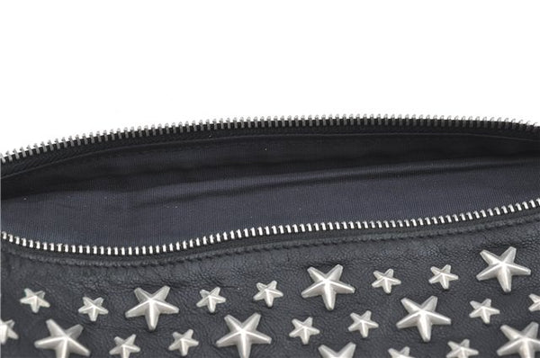 Authentic JIMMY CHOO Star Studs Leather Clutch Hand Bag Purse Black H6426