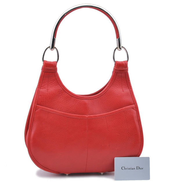 Authentic Christian Dior Shoulder Tote Bag Purse Leather Red H6445