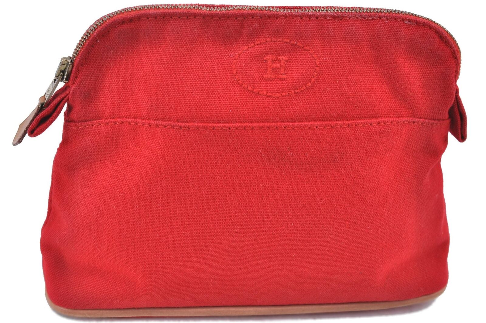 Authentic HERMES Bolide 20 Pouch Cosmetic Canvas Cotton Leather Red H6482